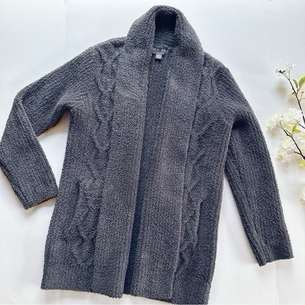 Barefoot Dreams Cozychic Open Knit Cardigan Sweater Dark Gray size XS - Picture 2 of 6